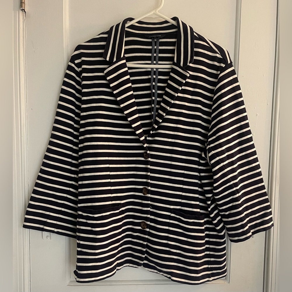 Lands End Navy Striped Blazer Size 1X